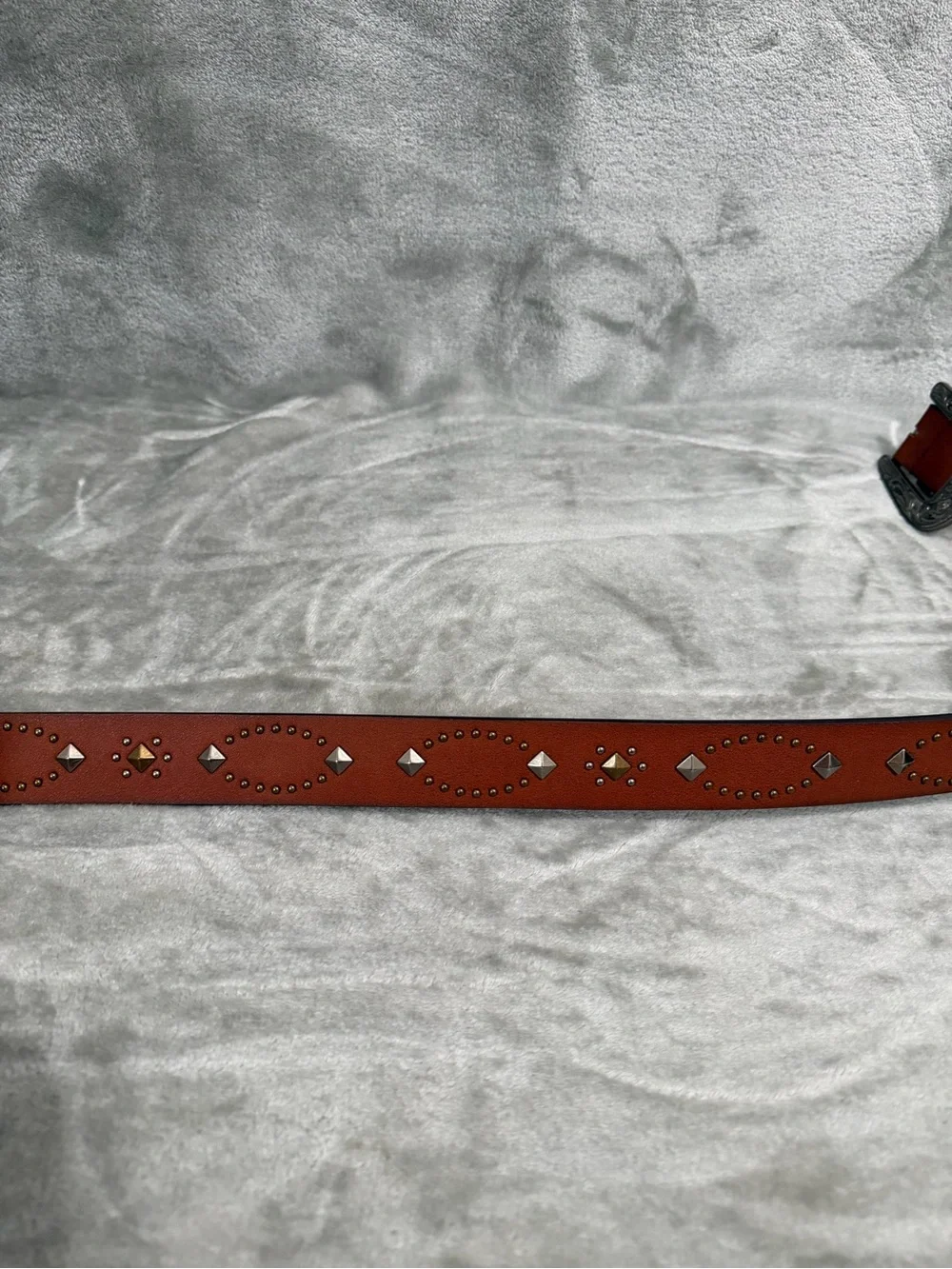 Western Brown Faux Leather Belt-Studded, Silver Buckle